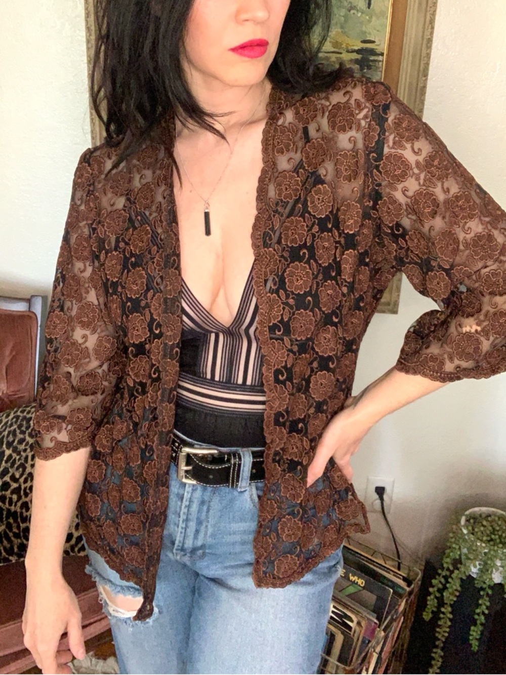 Vintage Sheer Lace Open Front Cardigan